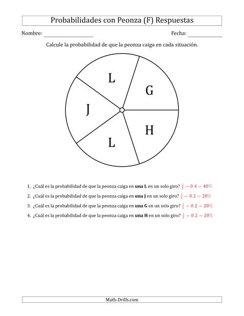 La hoja de ejercicios de Peonzas No Numéricas con Letras (5 Secciones) (F) Página 2