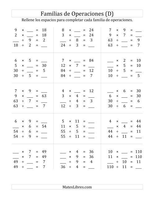 La hoja de ejercicios de Multiplicación y División hasta 144 (D)
