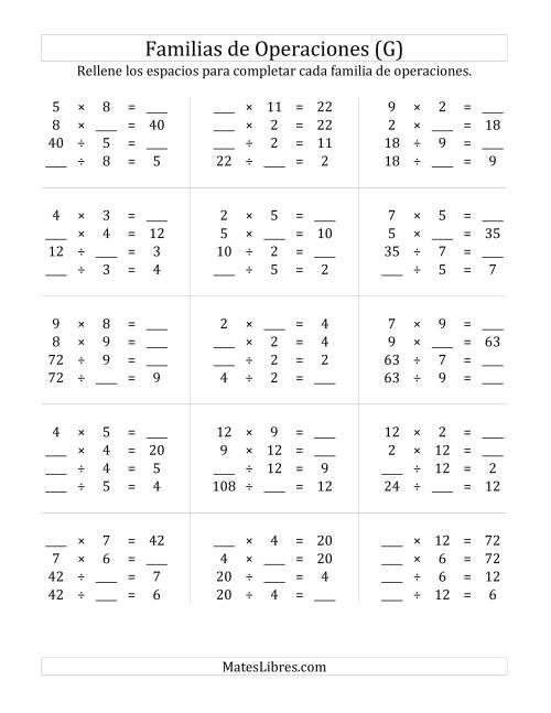 La hoja de ejercicios de Multiplicación y División hasta 144 (G)