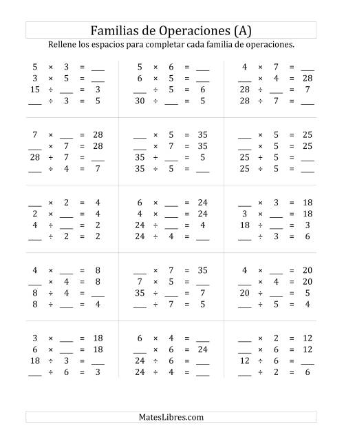 La hoja de ejercicios de Multiplicación y División hasta 49 (A)
