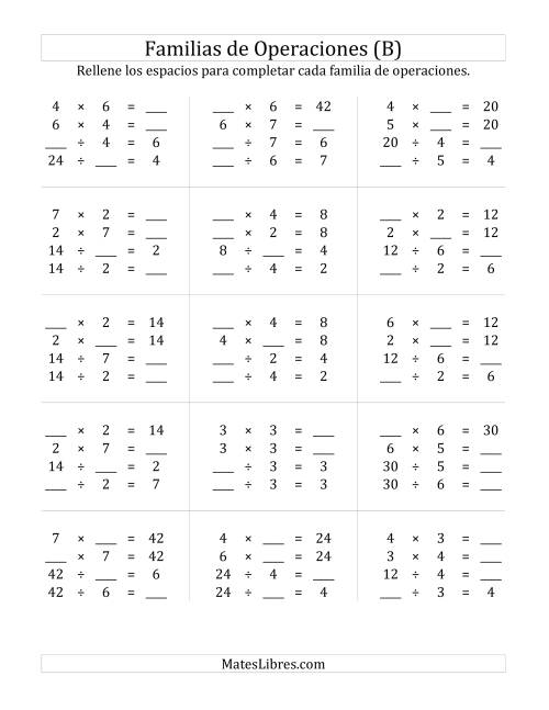 La hoja de ejercicios de Multiplicación y División hasta 49 (B)