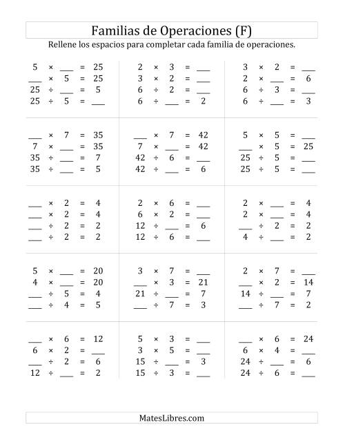La hoja de ejercicios de Multiplicación y División hasta 49 (F)