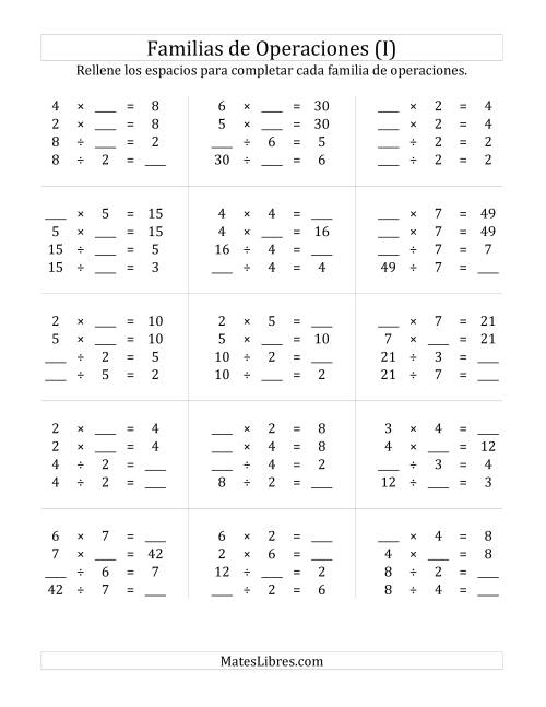 La hoja de ejercicios de Multiplicación y División hasta 49 (I)