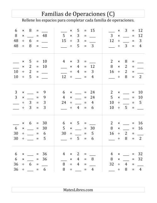 La hoja de ejercicios de Multiplicación y División hasta 64 (C)