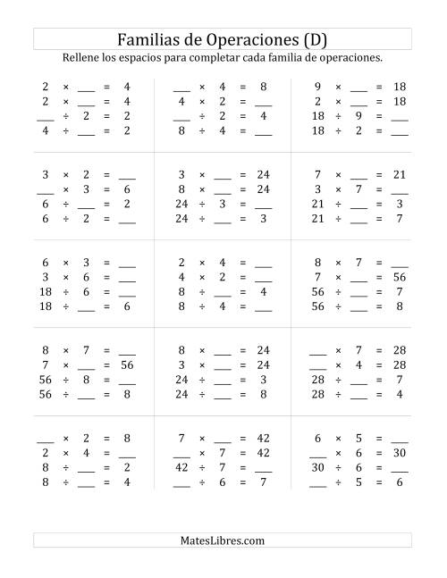 La hoja de ejercicios de Multiplicación y División hasta 81 (D)