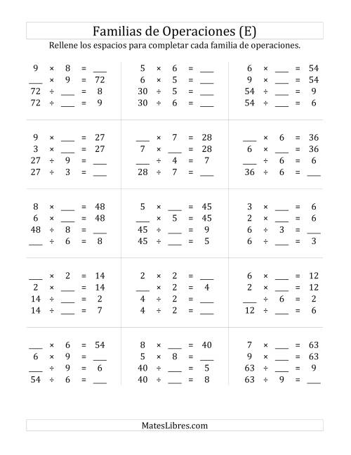 La hoja de ejercicios de Multiplicación y División hasta 81 (E)
