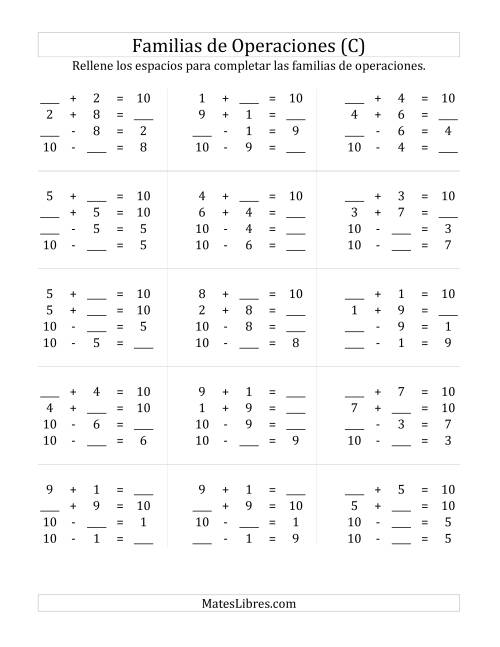 La hoja de ejercicios de Números que Suman 10 (C)