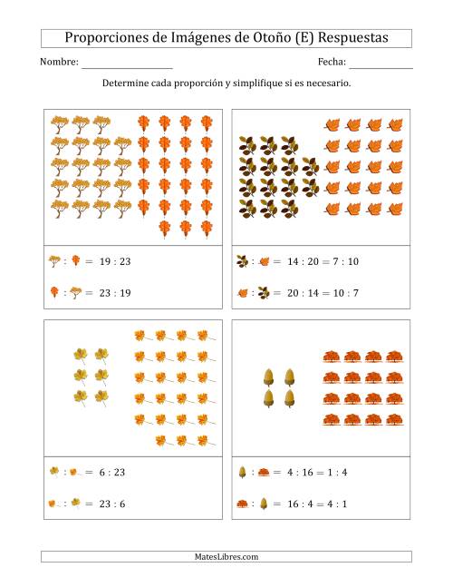 La hoja de ejercicios de Proporciones de Imágenes de Árboles de Otoño, Proporción entre partes (Agrupadas) (E) Página 2