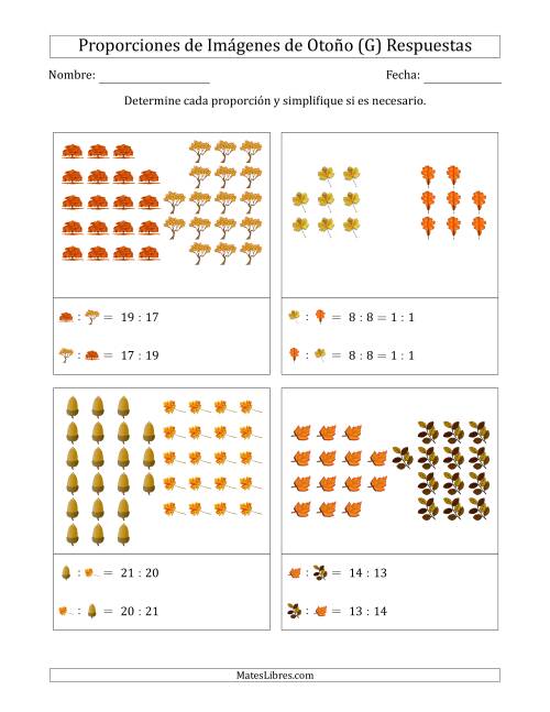 La hoja de ejercicios de Proporciones de Imágenes de Árboles de Otoño, Proporción entre partes (Agrupadas) (G) Página 2
