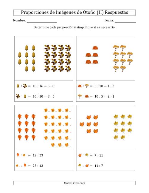 La hoja de ejercicios de Proporciones de Imágenes de Árboles de Otoño, Proporción entre partes (Agrupadas) (H) Página 2