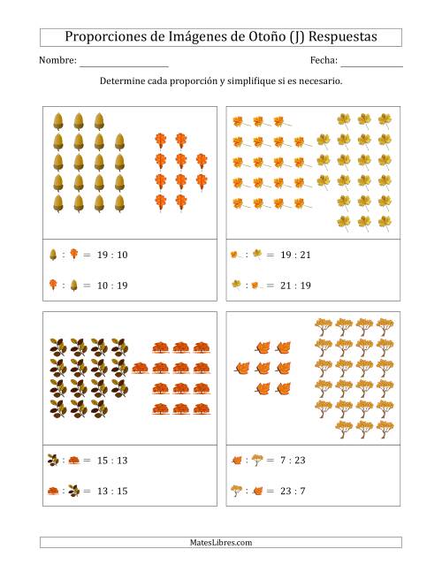 La hoja de ejercicios de Proporciones de Imágenes de Árboles de Otoño, Proporción entre partes (Agrupadas) (J) Página 2
