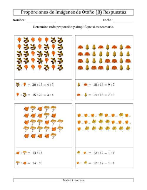 La hoja de ejercicios de Proporciones de Imágenes de Árboles de Otoño, Proporción entre partes (Dispersas) (B) Página 2
