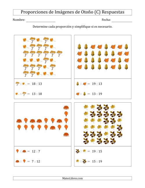 La hoja de ejercicios de Proporciones de Imágenes de Árboles de Otoño, Proporción entre partes (Dispersas) (C) Página 2