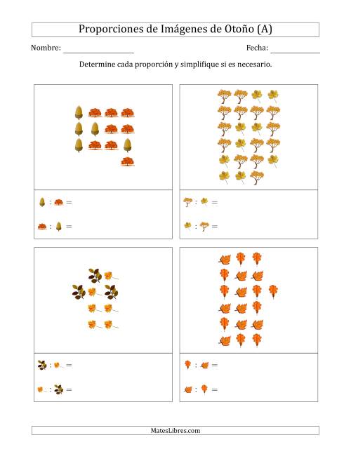 La hoja de ejercicios de Proporciones de Imágenes de Árboles de Otoño, Proporción entre partes (Dispersas) (Todas)