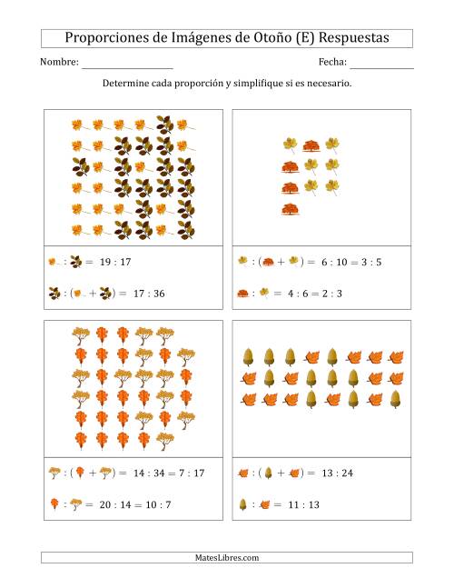 La hoja de ejercicios de Proporciones de Imágenes de Árboles de Otoño (Dispersas) (E) Página 2
