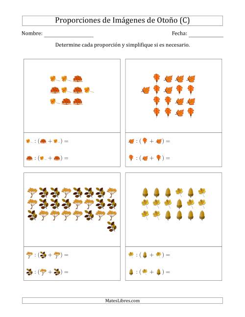 La hoja de ejercicios de Proporciones de Imágenes de Árboles de Otoño, Proporción contra el total (Dispersas) (C)