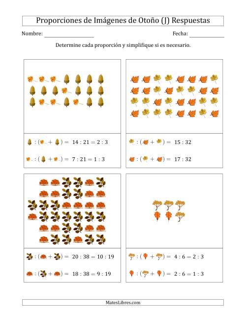 La hoja de ejercicios de Proporciones de Imágenes de Árboles de Otoño, Proporción contra el total (Dispersas) (J) Página 2