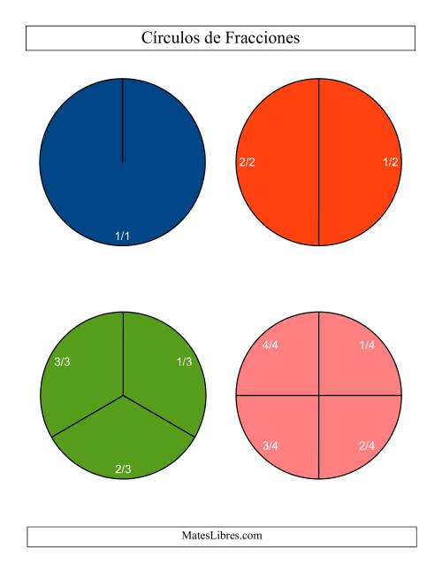 La hoja de ejercicios de Círculos de Colores de Fracciones con Etiquetas (Grande) (C)