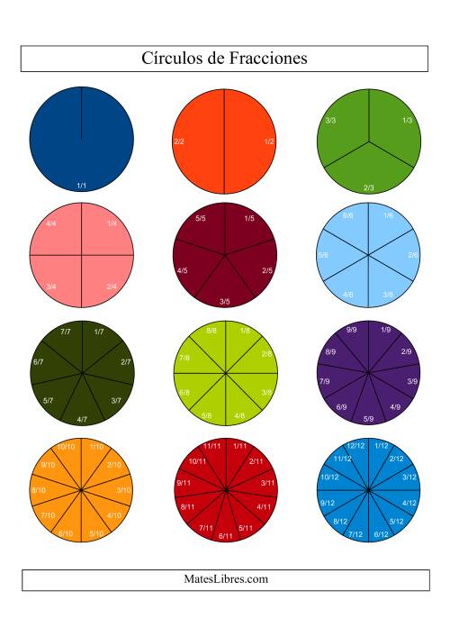 La hoja de ejercicios de Círculos de Colores de Fracciones con Etiquetas (Pequeño) (D)