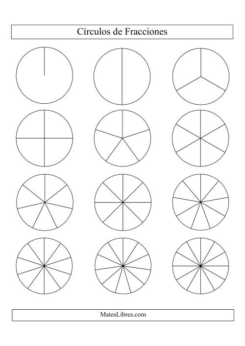 La hoja de ejercicios de Círculos en Blanco y Negro de Fracciones sin Etiquetas (Pequeño) (E)