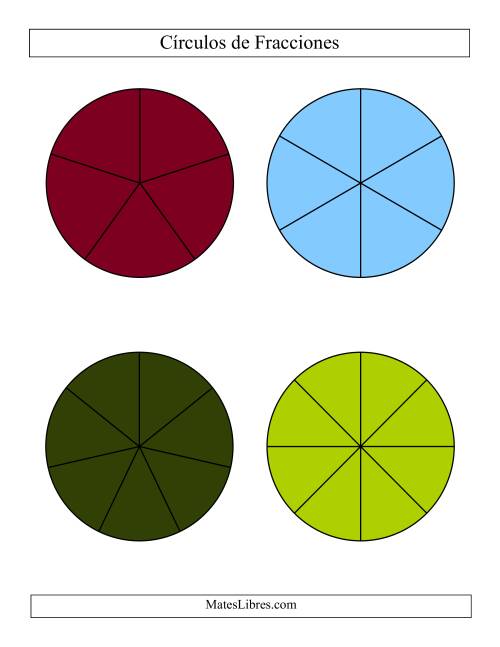 La hoja de ejercicios de Círculos de Colores de Fracciones sin Etiquetas (Grande) (C) Página 2