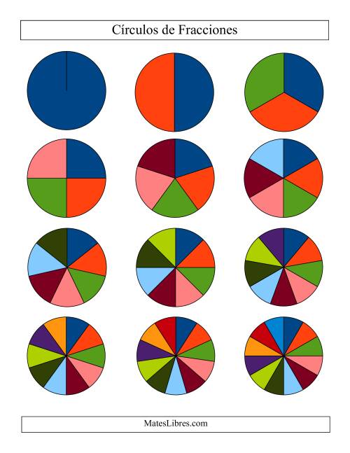 La hoja de ejercicios de Círculos Multicolores de Fracciones sin Etiquetas (Pequeño) (D)