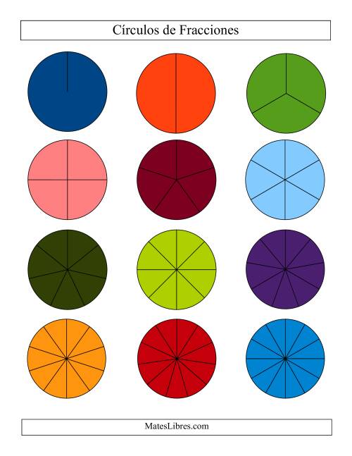 La hoja de ejercicios de Círculos de Colores de Fracciones sin Etiquetas (Pequeño) (F)