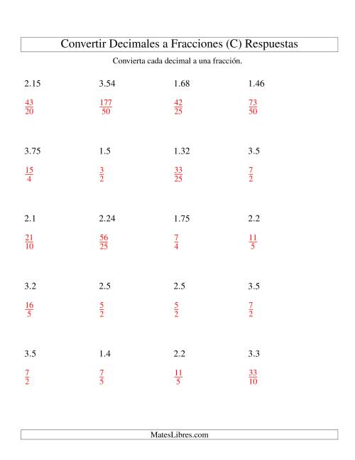 La hoja de ejercicios de Convertir Decimales en Fracciones (C) Página 2