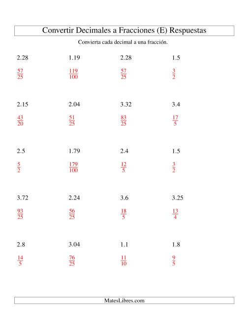 La hoja de ejercicios de Convertir Decimales en Fracciones (E) Página 2