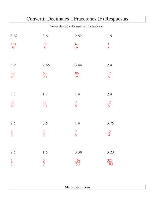 La hoja de ejercicios de Convertir Decimales en Fracciones (F) Página 2