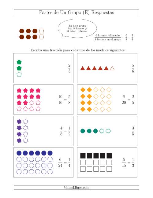 La hoja de ejercicios de Modelos de Fracciones de Un Grupo, hasta Octavos (E) Página 2