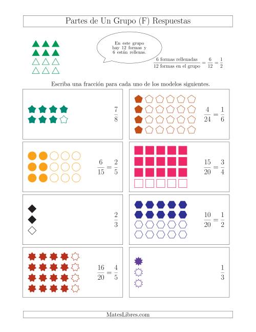 La hoja de ejercicios de Modelos de Fracciones de Un Grupo, hasta Octavos (F) Página 2