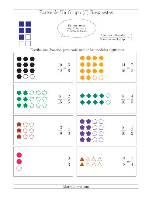 La hoja de ejercicios de Modelos de Fracciones de Un Grupo, hasta Octavos (J) Página 2
