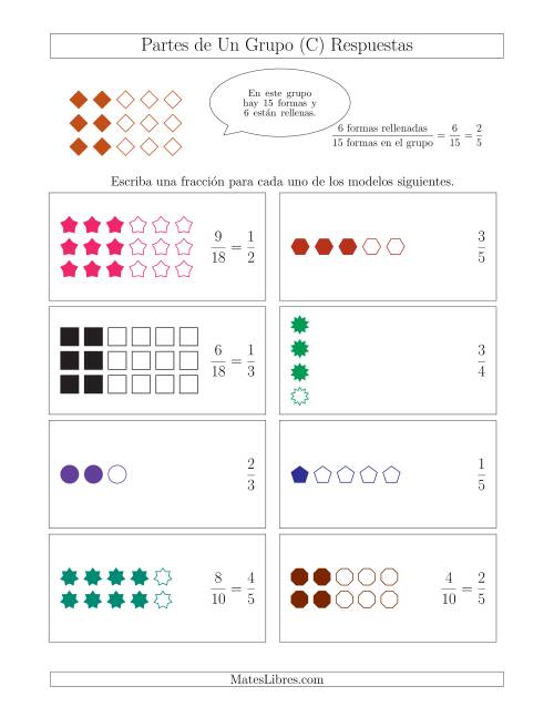 La hoja de ejercicios de Modelos de Fracciones de Un Grupo, hasta Quintos (C) Página 2