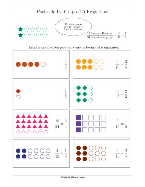 La hoja de ejercicios de Modelos de Fracciones de Un Grupo, hasta Quintos (D) Página 2