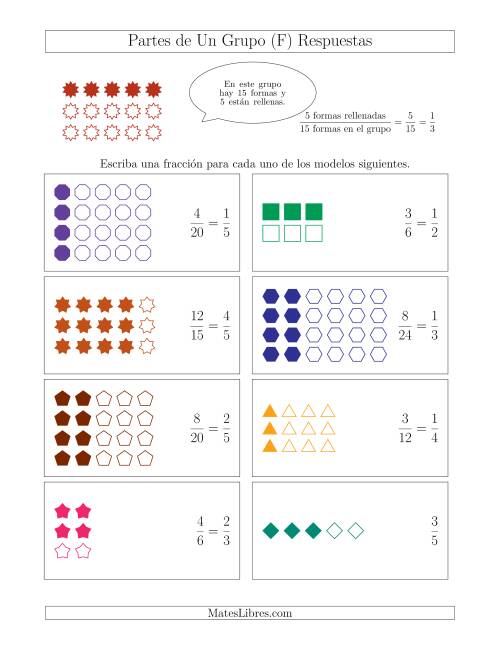 La hoja de ejercicios de Modelos de Fracciones de Un Grupo, hasta Quintos (F) Página 2