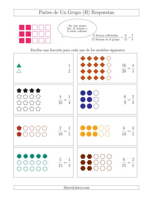 La hoja de ejercicios de Modelos de Fracciones de Un Grupo, hasta Quintos (H) Página 2