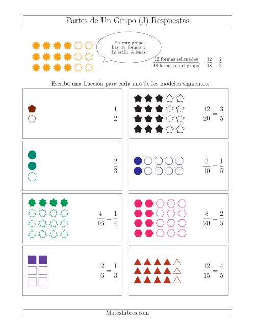 La hoja de ejercicios de Modelos de Fracciones de Un Grupo, hasta Quintos (J) Página 2