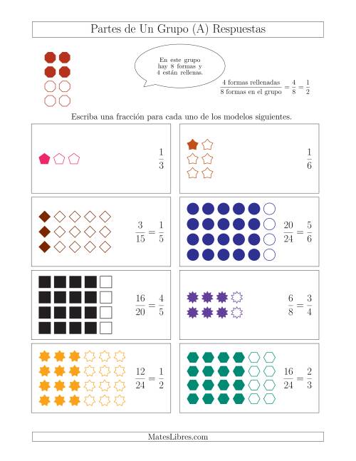 La hoja de ejercicios de Modelos de Fracciones de Un Grupo, hasta Sextos (A) Página 2