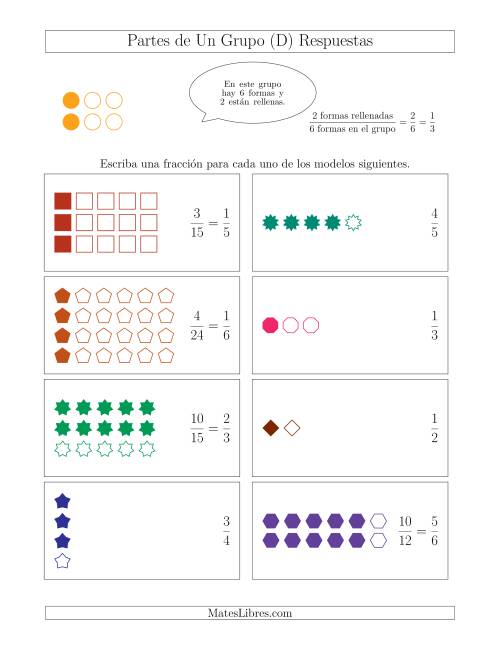 La hoja de ejercicios de Modelos de Fracciones de Un Grupo, hasta Sextos (D) Página 2