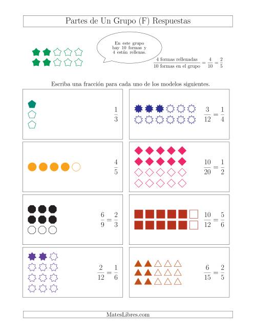 La hoja de ejercicios de Modelos de Fracciones de Un Grupo, hasta Sextos (F) Página 2