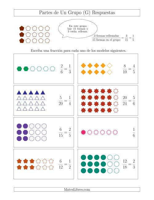 La hoja de ejercicios de Modelos de Fracciones de Un Grupo, hasta Sextos (G) Página 2