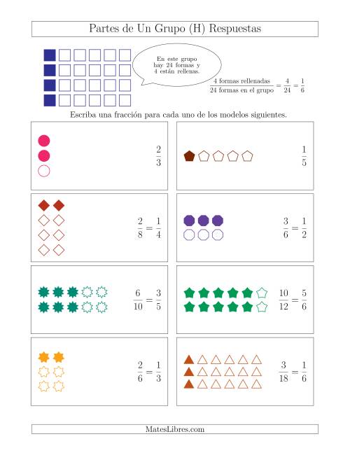 La hoja de ejercicios de Modelos de Fracciones de Un Grupo, hasta Sextos (H) Página 2