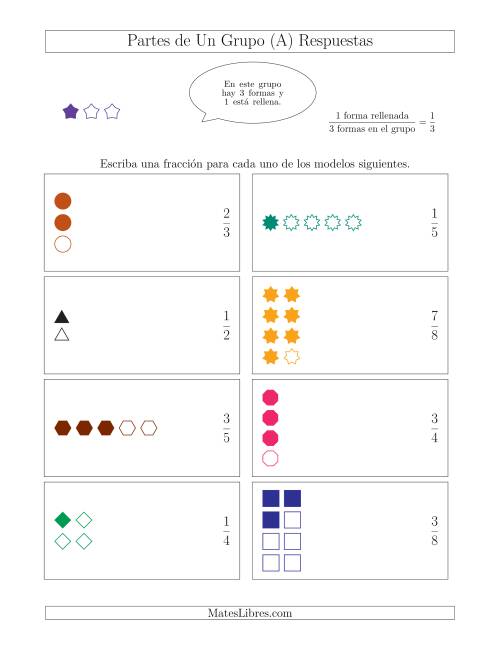 La hoja de ejercicios de Modelos de Fracciones Simplificadas de Un Grupo, hasta Octavos (A) Página 2