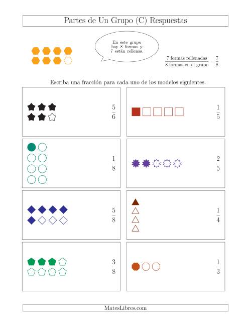 La hoja de ejercicios de Modelos de Fracciones Simplificadas de Un Grupo, hasta Octavos (C) Página 2