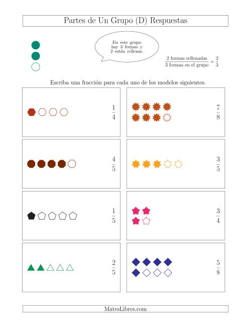 La hoja de ejercicios de Modelos de Fracciones Simplificadas de Un Grupo, hasta Octavos (D) Página 2