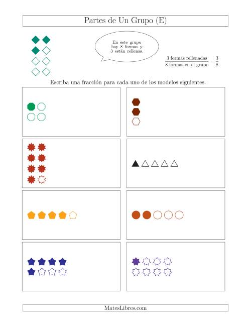La hoja de ejercicios de Modelos de Fracciones Simplificadas de Un Grupo, hasta Octavos (E)