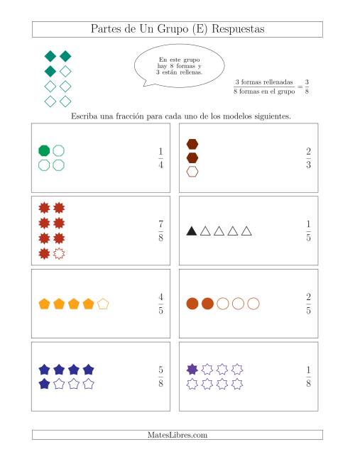 La hoja de ejercicios de Modelos de Fracciones Simplificadas de Un Grupo, hasta Octavos (E) Página 2