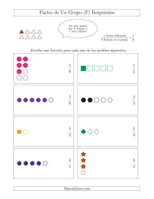 La hoja de ejercicios de Modelos de Fracciones Simplificadas de Un Grupo, hasta Octavos (F) Página 2