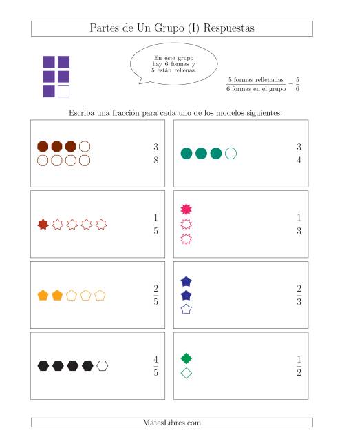 La hoja de ejercicios de Modelos de Fracciones Simplificadas de Un Grupo, hasta Octavos (I) Página 2